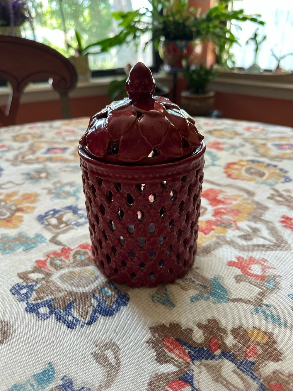 Decorative Red Ceramic Lidded Jar - Home Accent